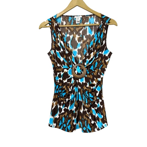 Cache Tops - Vintage Cache Y2K Size Medium Leopard Print Babydoll Tank Top Party Mobwife City